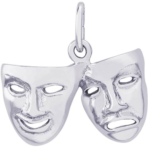 Rhodium Sterling Silver Comedy & Tragedy Masks Charm/pendant.  0.49