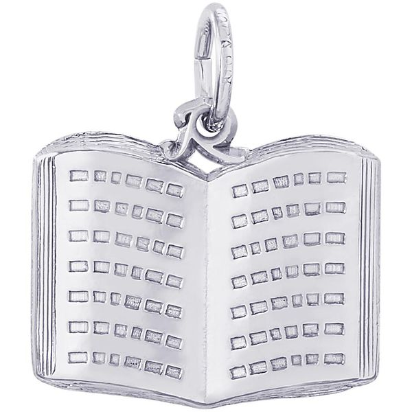 Rhodium Sterling Silver Open Book Charm. 0.52