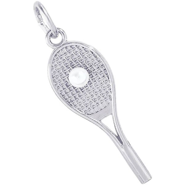 Rhodium Sterling Silver 3-D Tennis Racquet w/Ball, Charms/Pendant. H 0.95