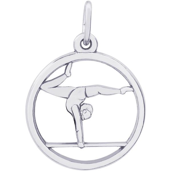 Rhodium Sterling Silver Gymnast In Circle Charm/Pendant. 0.73