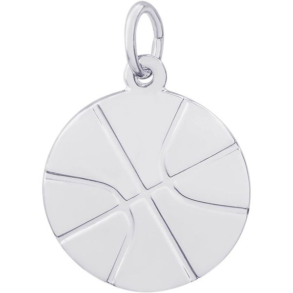 Rhodium Sterling Silver BasketBall Disc Charm/Pendant. Engravable. 0.69
