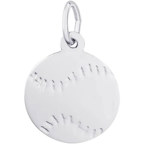 Rhodium Sterling Silver Baseball/Softball Discs Charm/Pendant. Polished, Engravable,  0.56