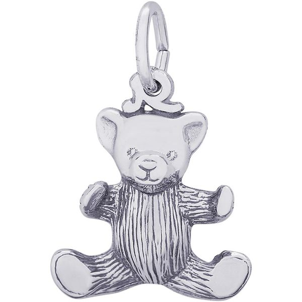 Rhodium Sterling Silver Teddy Bear Charm/Pendant  2-D. H 0.53