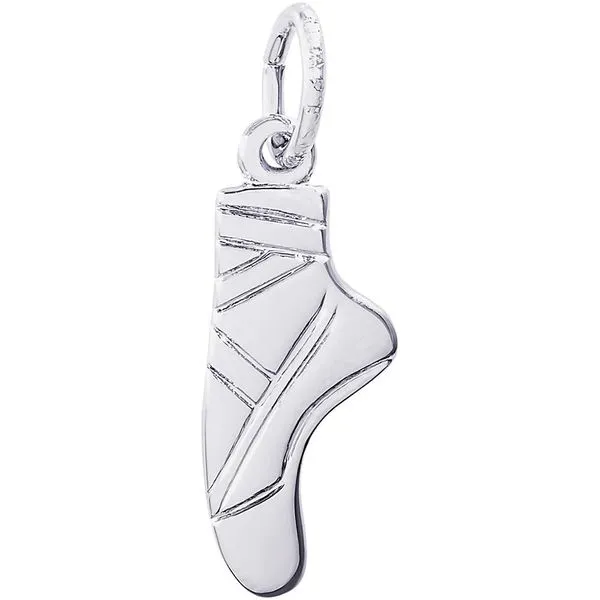 Rhodium Sterling Silver Flat Ballet Pointe Shoe Charm. engravable.  0.76