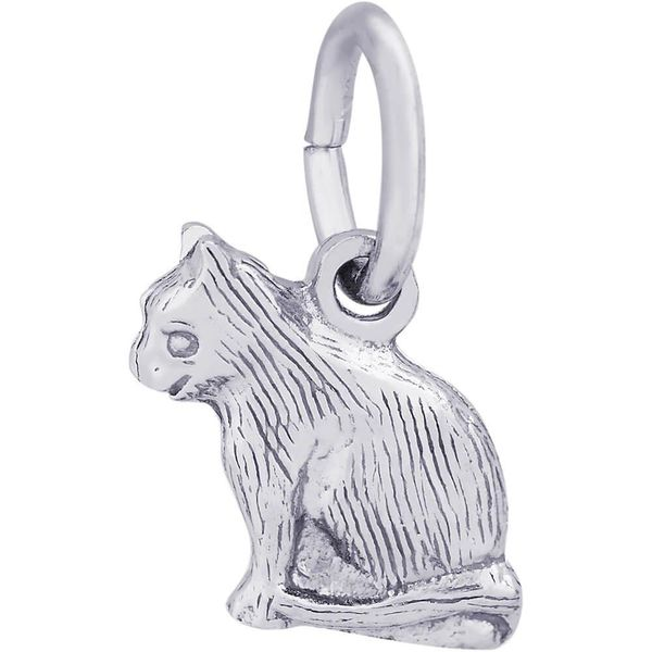 Rhodium Sterling Silver Sitting Cat Charm/Pendant. H 0.40