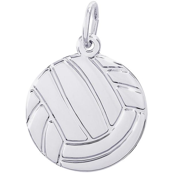 Rhodium Sterling Silver Volleyball Disc Charm/Pendant. Engravable. 0.65