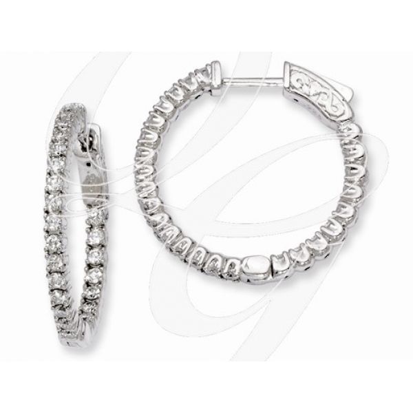 Rhodium Sterling Silver Inside Out, Vaultlock, Hoop Earrings w/ 50 Cubic Zirconias Barnes Jewelers Goldsboro, NC
