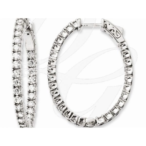 Quality gold -   Rhodium Sterling Silver,  28mm x 35mm , In & Out Oval Hoop Earrings w/54 Cubic Zirconia  stones, QE11061 Barnes Jewelers Goldsboro, NC