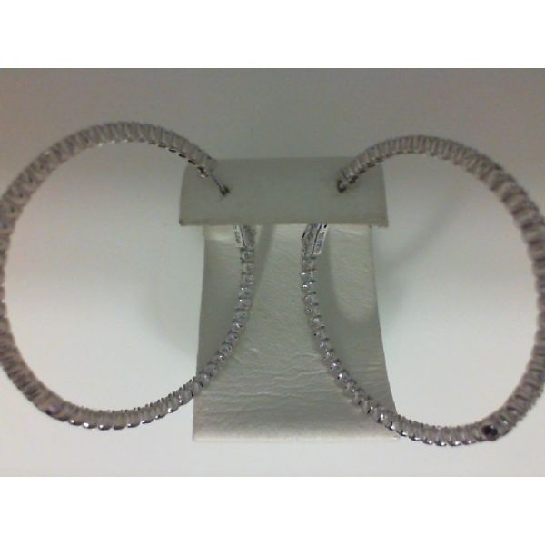 Rhodium Sterling Silver Shimmer Hoop Earrings, In & Out,  Vaultlock,  w/ 106 Cz's. Apx. 42mm. Barnes Jewelers Goldsboro, NC