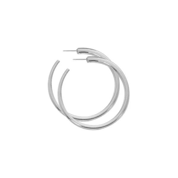 Rhodium Sterling Silver Large Round Hoop Earrings, 52mm, w/posts. Barnes Jewelers Goldsboro, NC