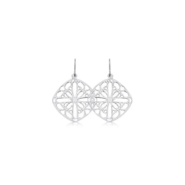 Rhodium  Sterling Silver Cushion Lace Dangle Earrings, Barnes Jewelers Goldsboro, NC