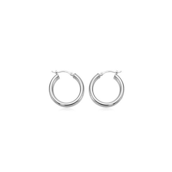Rhodium Sterling Silver 3X20mm Tube Hoop Earrings. S/D posts. Barnes Jewelers Goldsboro, NC