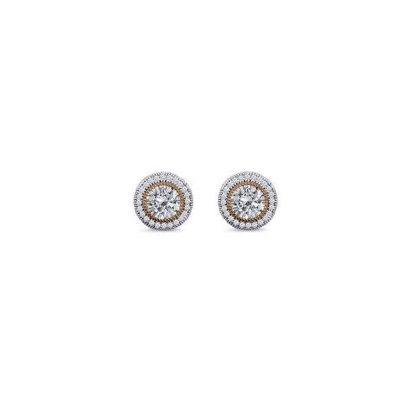 DiZEO Sterling Silver and 18KT Rose Gold Halo Stud Earrings with Cubic Zirconia Barnes Jewelers Goldsboro, NC