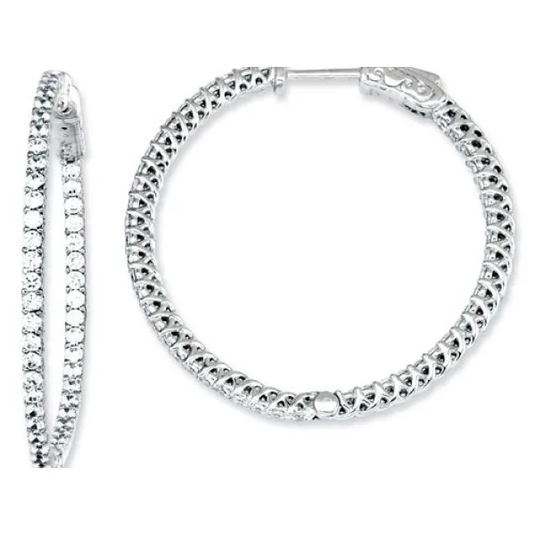 Rhodium Sterling Silver 35mm Hoops w/ 76 CZ Stones  in/out, vault-lock, Barnes Jewelers Goldsboro, NC