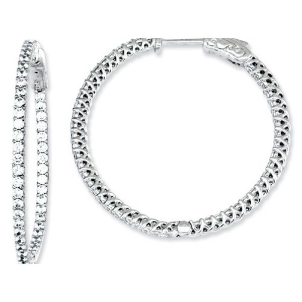Rhodium Sterling Silver 35mm Hoops w/ 76 CZ Stones  in/out, vault-lock, Barnes Jewelers Goldsboro, NC