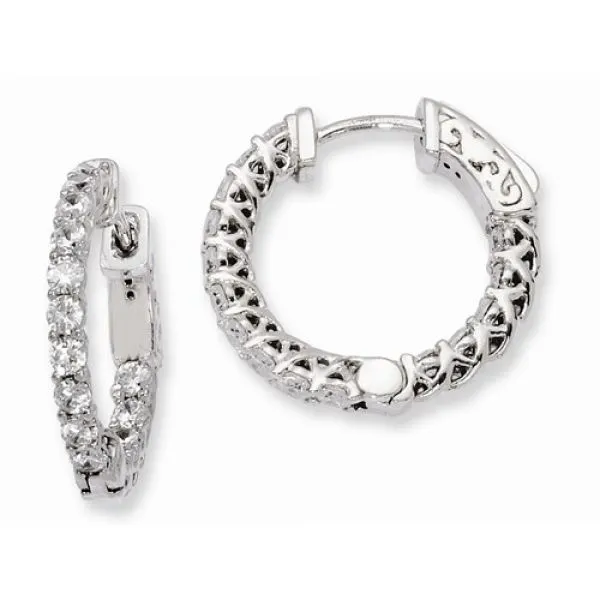 Rhodium Sterling Silver In&Out Vault Lock Hoop Earrings, w/ 30 CZ Stones, 20mm x 2mm, Barnes Jewelers Goldsboro, NC