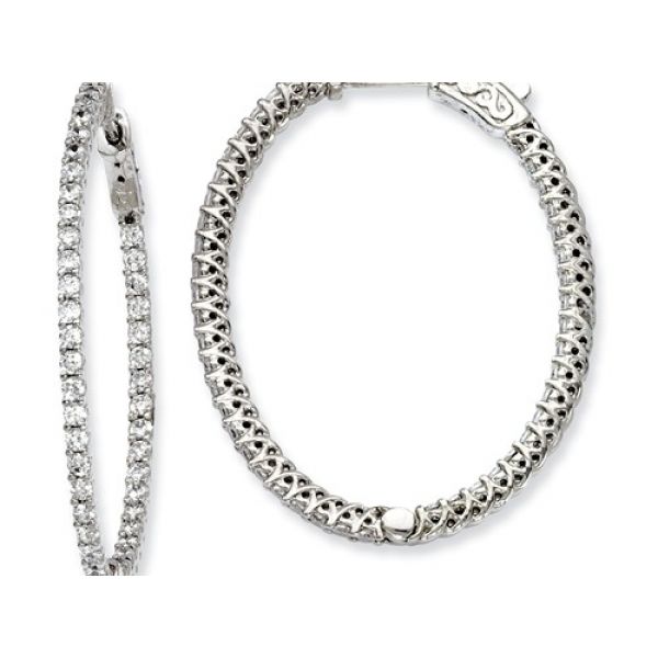 Rhodium Sterling Silver In&Out Vault Lock Oval Hoops Earrings, 37mm x 31 mm w/ 88 CZ Stones, Barnes Jewelers Goldsboro, NC