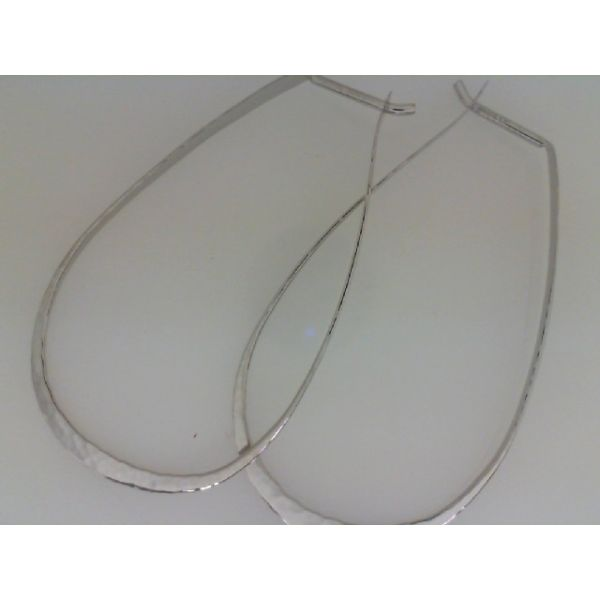 Rhodium  Sterling Silver Hammered Oblong  Hoop Earrings Barnes Jewelers Goldsboro, NC