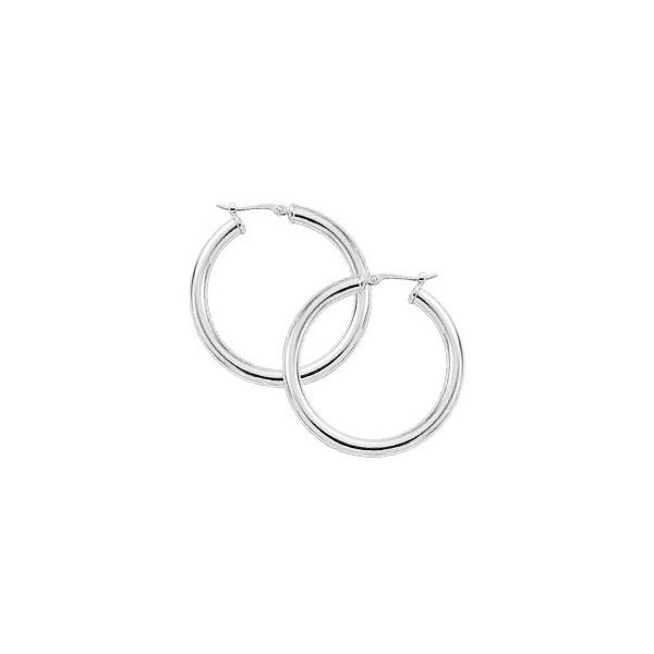 Rhodium Sterling Silver Polished 3X30mm Tube Hoop Earrings . S/D post, Barnes Jewelers Goldsboro, NC