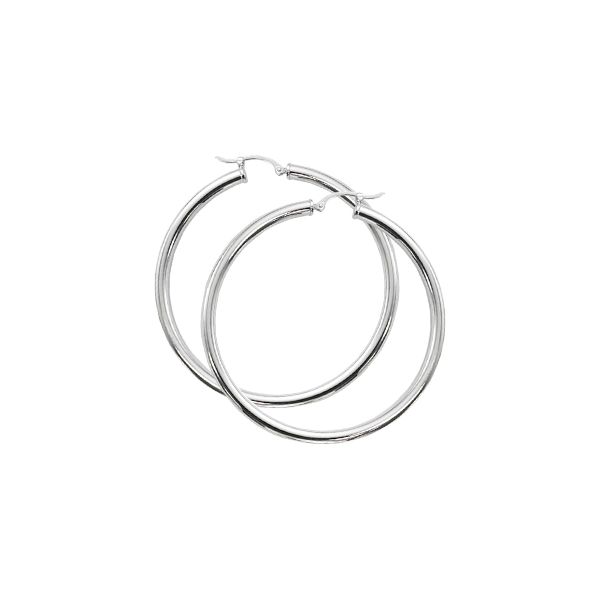 Rhodium  Sterling Silver 3mm X 50mm Tube Hoop Earrings. S/D posts. Barnes Jewelers Goldsboro, NC