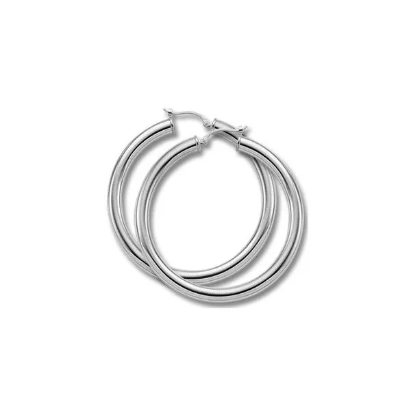 Rhodium Sterling Silver 4X40mm Tube Hoop Earrings Barnes Jewelers Goldsboro, NC