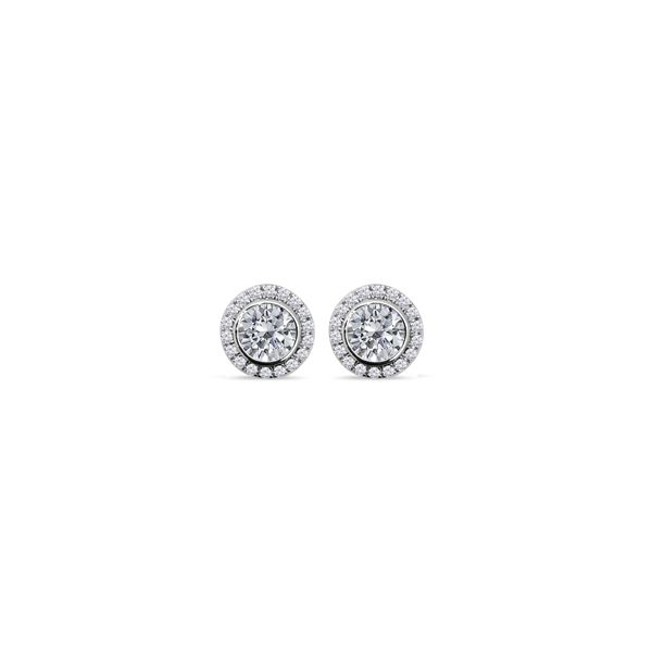 18KWP Sterling Silver Halo Stud Earrings with 2.04ctw Simulated Diamonds Barnes Jewelers Goldsboro, NC