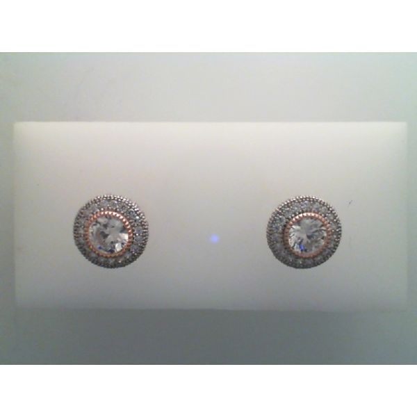 18KW & Rose gold over  Sterling Silver Halo Stud Earrings w/ Simulated diamonds 1.55ctw Barnes Jewelers Goldsboro, NC