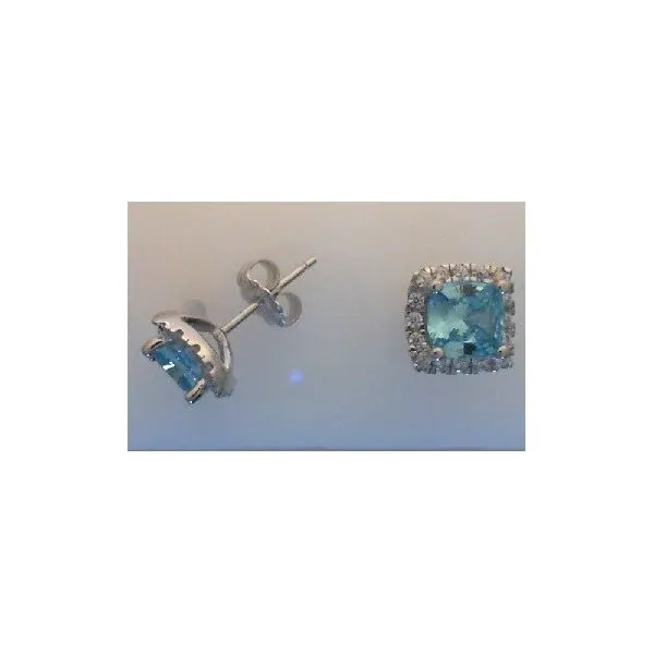 DiZEO Sterling Silver Halo Stud Earrings with Aqua Blue Cubic Zirconia Barnes Jewelers Goldsboro, NC