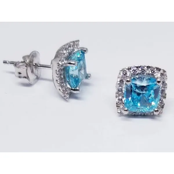 DiZEO Sterling Silver Stud Earrings with Aqua Cubic Zirconia Barnes Jewelers Goldsboro, NC