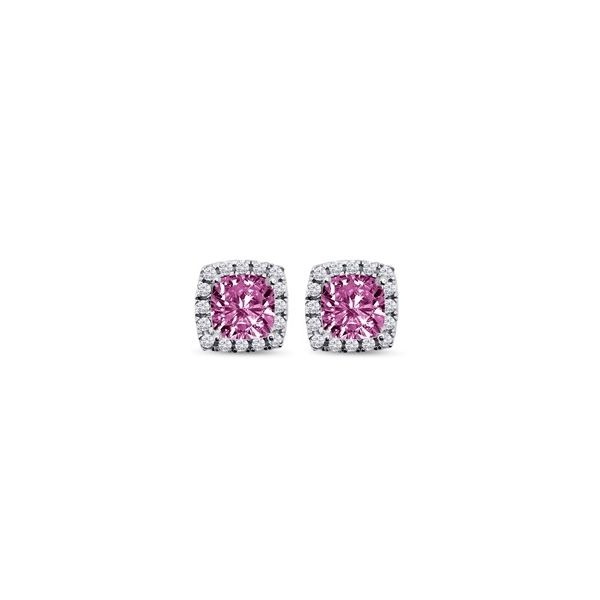 DiZEO Sterling Silver Halo Stud Earrings with Pink Cubic Zirconia Barnes Jewelers Goldsboro, NC