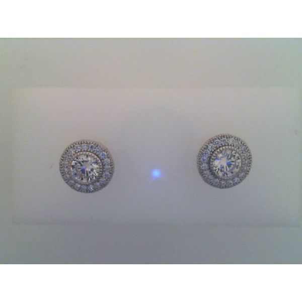 18K White Gold over  Sterling Silver Halo Studs Earrings w/ 1.55 simulated Stones Barnes Jewelers Goldsboro, NC
