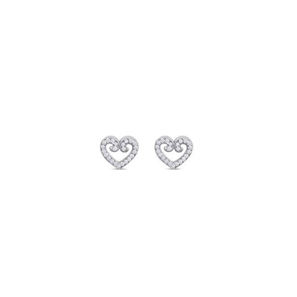 18K White Gold over Sterling Silver, Heart Earrings, Studs, Pave Simulated Diamonds 0.30 tw Barnes Jewelers Goldsboro, NC