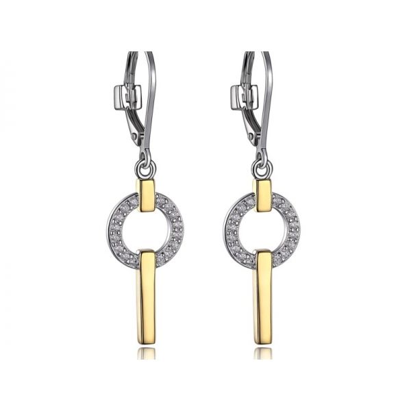 Rhodium & Gold Plated Dangle Earrings With CZs. Hinged Wires. Barnes Jewelers Goldsboro, NC