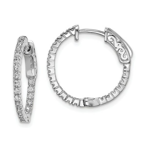 Rhodium  Sterling Silver 42 CZ Inside/out Vaultlock Small 19mm Hoop Earrings Barnes Jewelers Goldsboro, NC