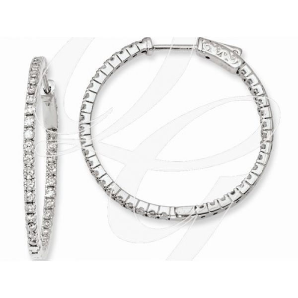 Rhodium  Sterling Silver In /Out Vault Lock 30mm Hoop Earrings with 76 CZ Stones Barnes Jewelers Goldsboro, NC