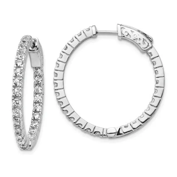 Rhodium Sterling Silver 26mm  In/ Out Vault Lock Hoop Earrings w/50 CZ stones Barnes Jewelers Goldsboro, NC