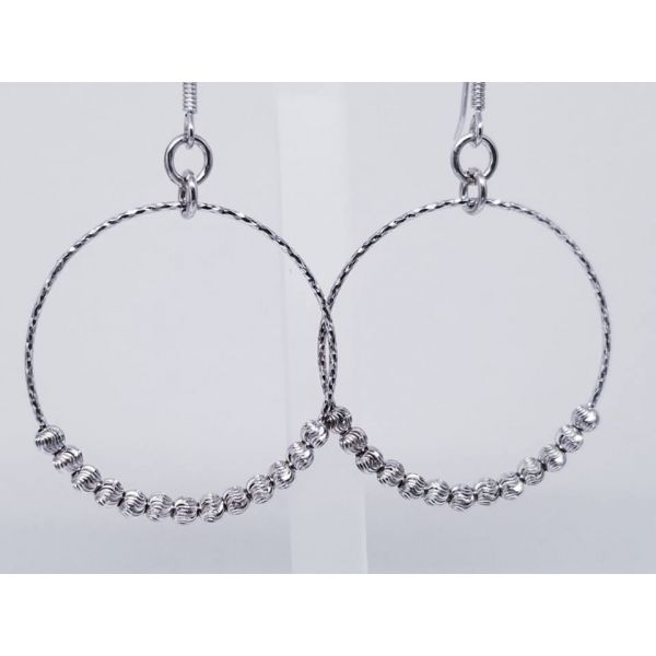 Sterling Silver Dangle Hoops w/ D/C Beads on Wire Hooks. Barnes Jewelers Goldsboro, NC