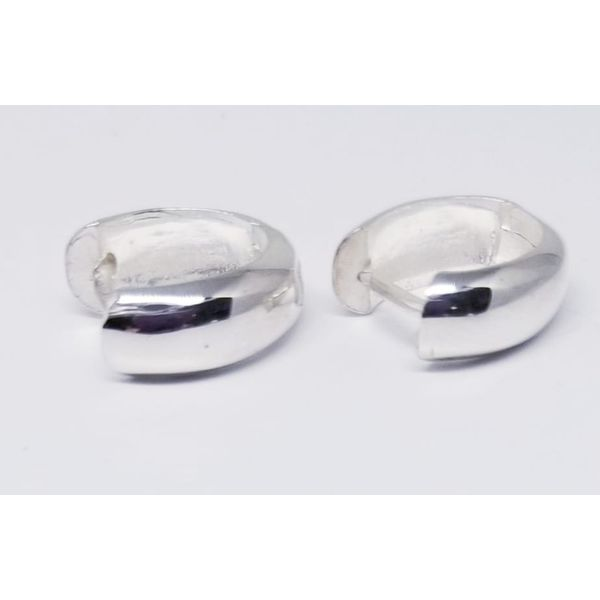 Sterling Silver Oval Huggie Earrings, Polished, 14mm x 6mm apx. Barnes Jewelers Goldsboro, NC