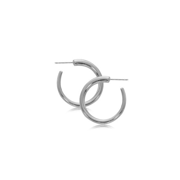 Rhodium Sterling Silver 26mm Small Tapered Hoop W/Post Earrings Barnes Jewelers Goldsboro, NC