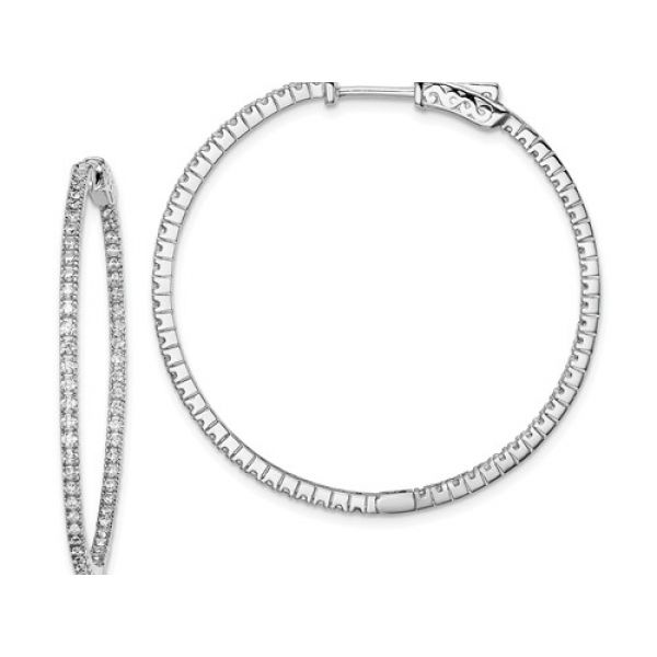 Rhodium  Sterling Silver 39mm x 2mm  In/Out Vault Lock Hoops Earrings with 120 CZ stones Barnes Jewelers Goldsboro, NC