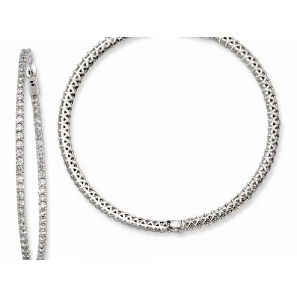 Rhodium Sterling Silver In&Out, Vault Lock, 50mm Hoop Earrings, w/ 146 Cubic Zirconias Barnes Jewelers Goldsboro, NC