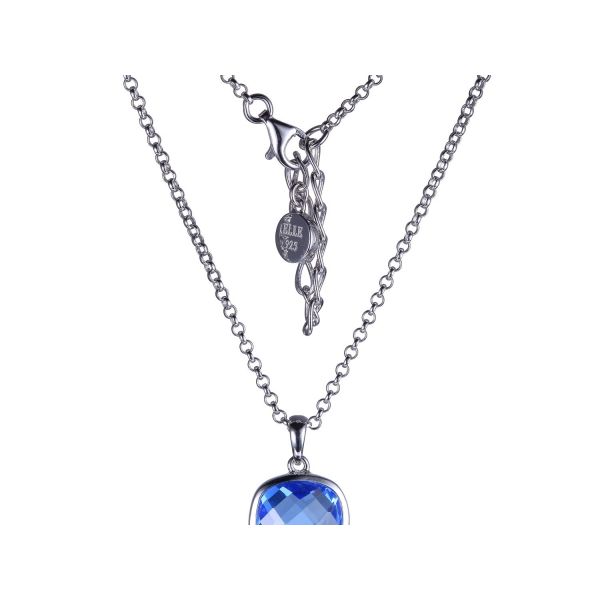 Rhodium Sterling Silver Mystic Necklace with 11 mm  Synthetic Cushion Blue Quartz Pendant. Rolo Chain 16
