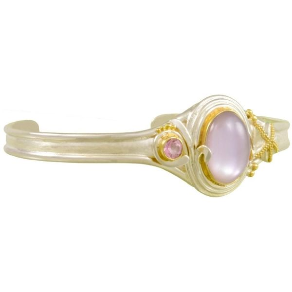 MICHOU - Sterling Silver & 22KY Vermeil Nautical Starfish Cuff Bracelet w/ Rose de France over Mother of Pearl and Imperial Pink Barnes Jewelers Goldsboro, NC