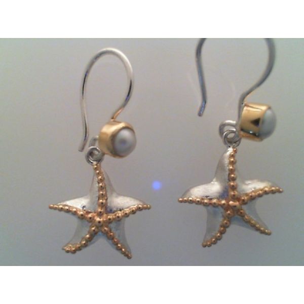 Sterling Silver & 22KY Vermeil Starfish Dangle Earrings w/ FW Pearls Barnes Jewelers Goldsboro, NC