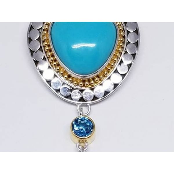 Sterling Silver & 22KY Vermeil Pendant with Turquoise and Blue Topaz, Box Chain 18