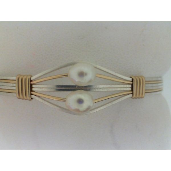 RONALDO Soulmates Bracelet, Sterling Silver & 14ky  Artist Wire Wrapped Bracelet, 2 Freshwater Pearls. 8
