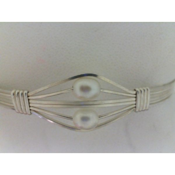 RONALDO Soulmates Bracelet, Sterling Silver Wire Wrapped with 2 Freshwater Pearls 7.5