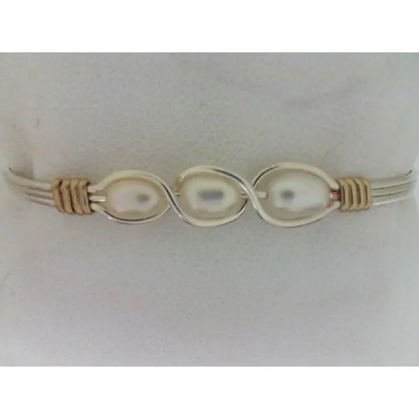 RONALDO Waverly Bracelet, Sterling Silver & 14ky Artist Wire Wrapped Bracelet with 3 Freshwater Pearls, 6.75