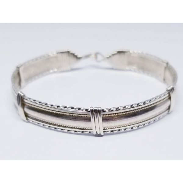 Dome Bar & Wire Wrap Bracelet, Sterling Silver, 9.5-10.5mm, Length 7.5