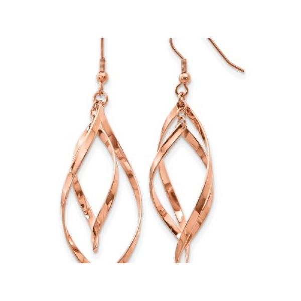 Rosé IP-plated Stainless steel Drop Dangle Earrings w/ french wires Barnes Jewelers Goldsboro, NC